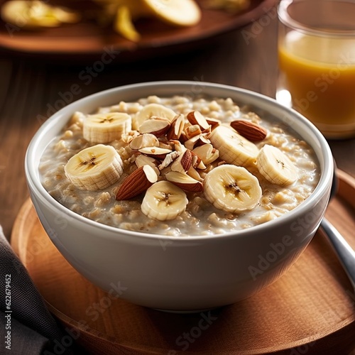 bowl of muesli with fruits, kitchen in the background, studio lighting, healthy food, isolated background