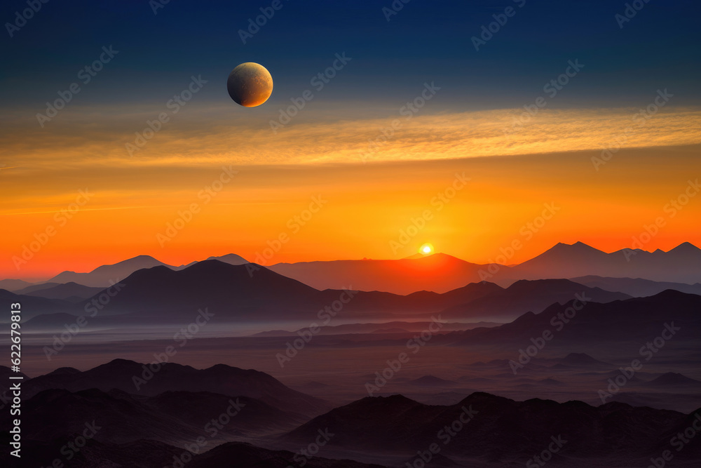Sunset mountains. Generative AI Sunset mountains. Generative AI