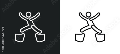 man jumping with opened legs outline icon in white and black colors. man jumping with opened legs flat vector icon from sports collection for web, mobile apps and ui.