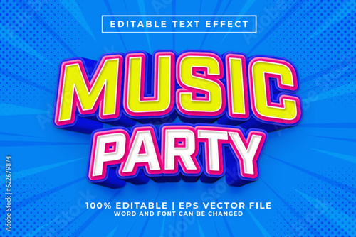 Wallpaper Mural Music Party 3d Editable Text Effect Cartoon Style Premium Vector