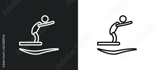 swimming jump outline icon in white and black colors. swimming jump flat vector icon from sports collection for web, mobile apps and ui.
