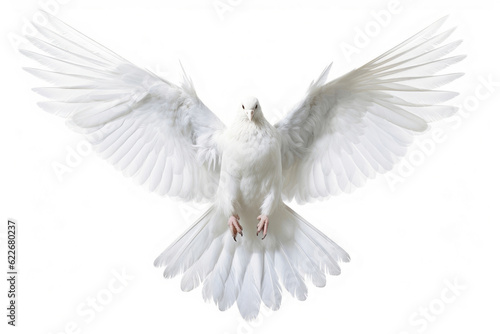 White dove wings open as a symbol against a white background. Generative AI