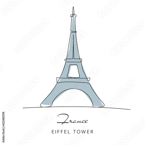 Line drawing doodle eiffel tower, France tourist attraction, Paris, travel.
