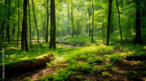 Serene Landscape of a Lush Forest: Nature's Tranquil Beauty. Generative AI.