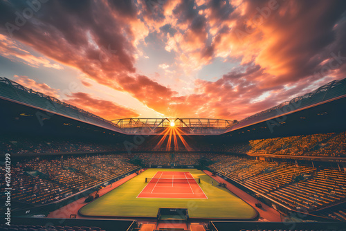 tennis court at sunset wide angle view ai generated art