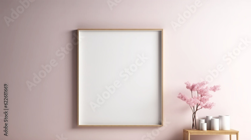 Home mockup, empty frame in interior background, room in light pastel colors. Generative AI