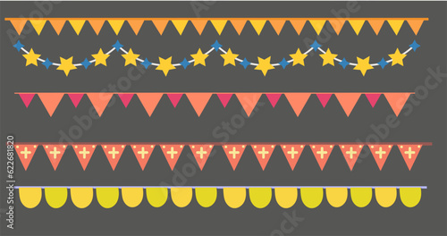 Carnival garland with flags. Design Element vector, colorful vector boundary brushes, Colorful party  celebration, festival and fair vector set.