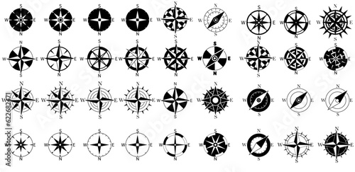 vector illustration collection of icons of compass for finding direction as a means of navigating the sea