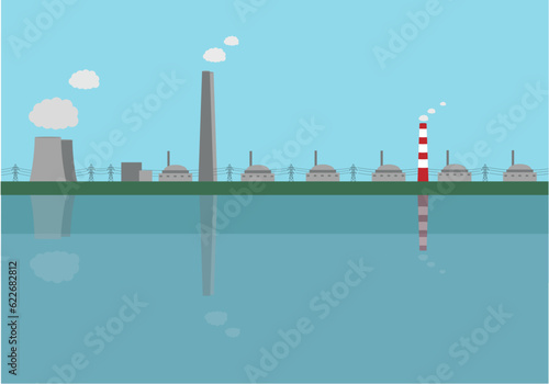 The nuclear power plant on the shore of the cooling pond