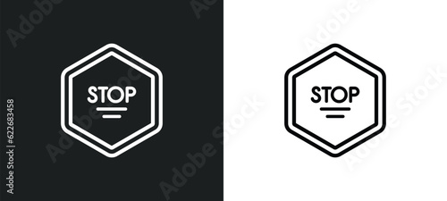 stop hexagonal outline icon in white and black colors. stop hexagonal flat vector icon from signs collection for web, mobile apps and ui.