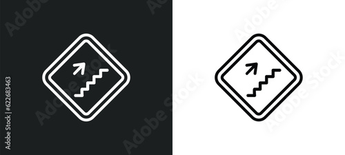 ascending stairs outline icon in white and black colors. ascending stairs flat vector icon from signs collection for web, mobile apps and ui.