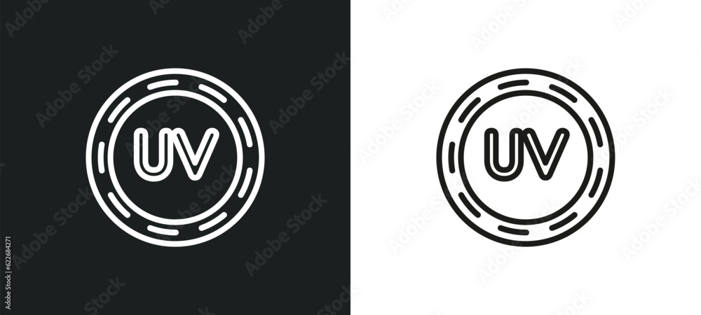 uv ray warning outline icon in white and black colors. uv ray warning flat vector icon from signs collection for web, mobile apps and ui.