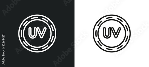 uv ray warning outline icon in white and black colors. uv ray warning flat vector icon from signs collection for web, mobile apps and ui.
