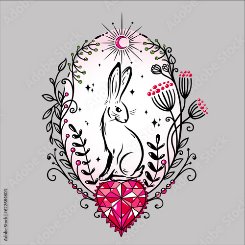 Osterhase Hase Ostern Tattoo mit Herz Edelstein