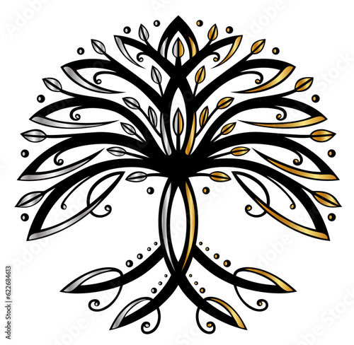 Yggdrasil Tree of life. Nordisch keltische Weltenesche im Tribal Tattoo Style. Vektor für Pagan Wicca Hexen Vikings und Asatru.