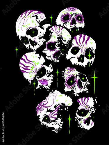 Sugar Skull Totenkopf Totenköpfe. Mexico Tattoo zu Halloween. Vektor Schädel Totenschädel. 