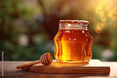 honey in a jar on wooden background