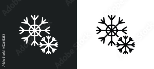 two snow flakes outline icon in white and black colors. two snow flakes flat vector icon from shapes collection for web, mobile apps and ui.
