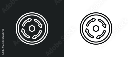 rotate circle outline icon in white and black colors. rotate circle flat vector icon from shapes collection for web, mobile apps and ui. photo