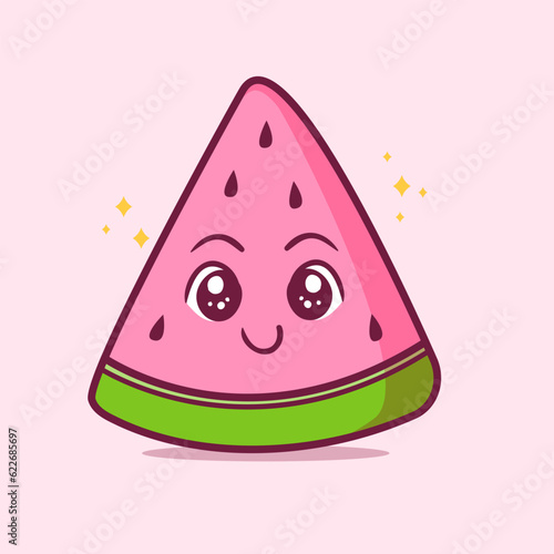 Kawaii style cute happy adorable watermelon cartoon character illustration