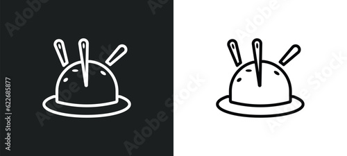 pincushion outline icon in white and black colors. pincushion flat vector icon from sew collection for web, mobile apps and ui.
