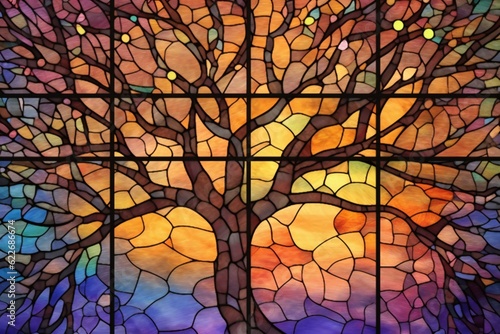 Stained Glass Celestial Trees Digital paper Generative AI 