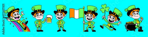 Vector Cartoon Cute Saint Patrick Characters Illustration Set Isolated