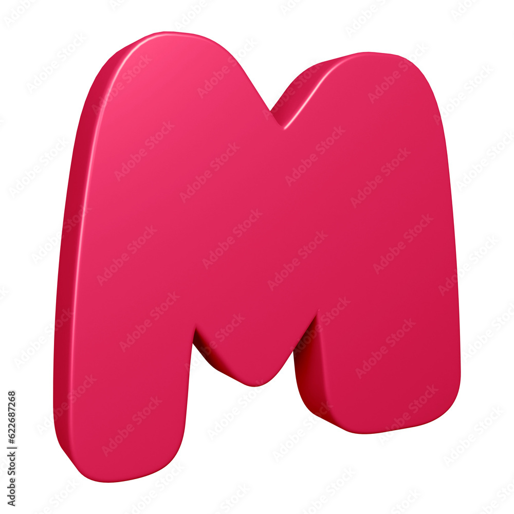 3D pink alphabet letter m for education and text concept 3D pink alphabet letter m for education and text concept
