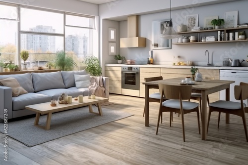 interior design, light Stylish apartment interior with modern kitchen. created generative ai.