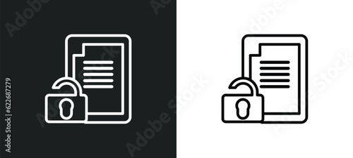 unlocked file outline icon in white and black colors. unlocked file flat vector icon from security collection for web, mobile apps and ui.