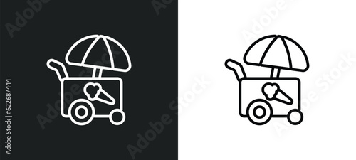 ice cream cart outline icon in white and black colors. ice cream cart flat vector icon from season collection for web, mobile apps and ui.