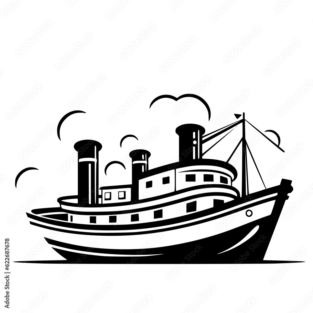 Fototapeta premium boat outline, ship outline, boat vector, ship vector, boat logo, ship logo, boat line art