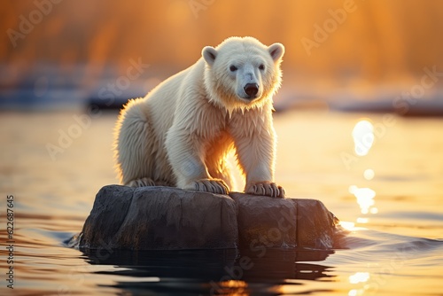 Endangered Species - Polar Bear on Melting Ice - Global Warming