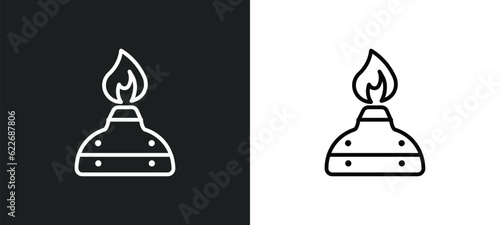 burner outline icon in white and black colors. burner flat vector icon from science collection for web, mobile apps and ui.