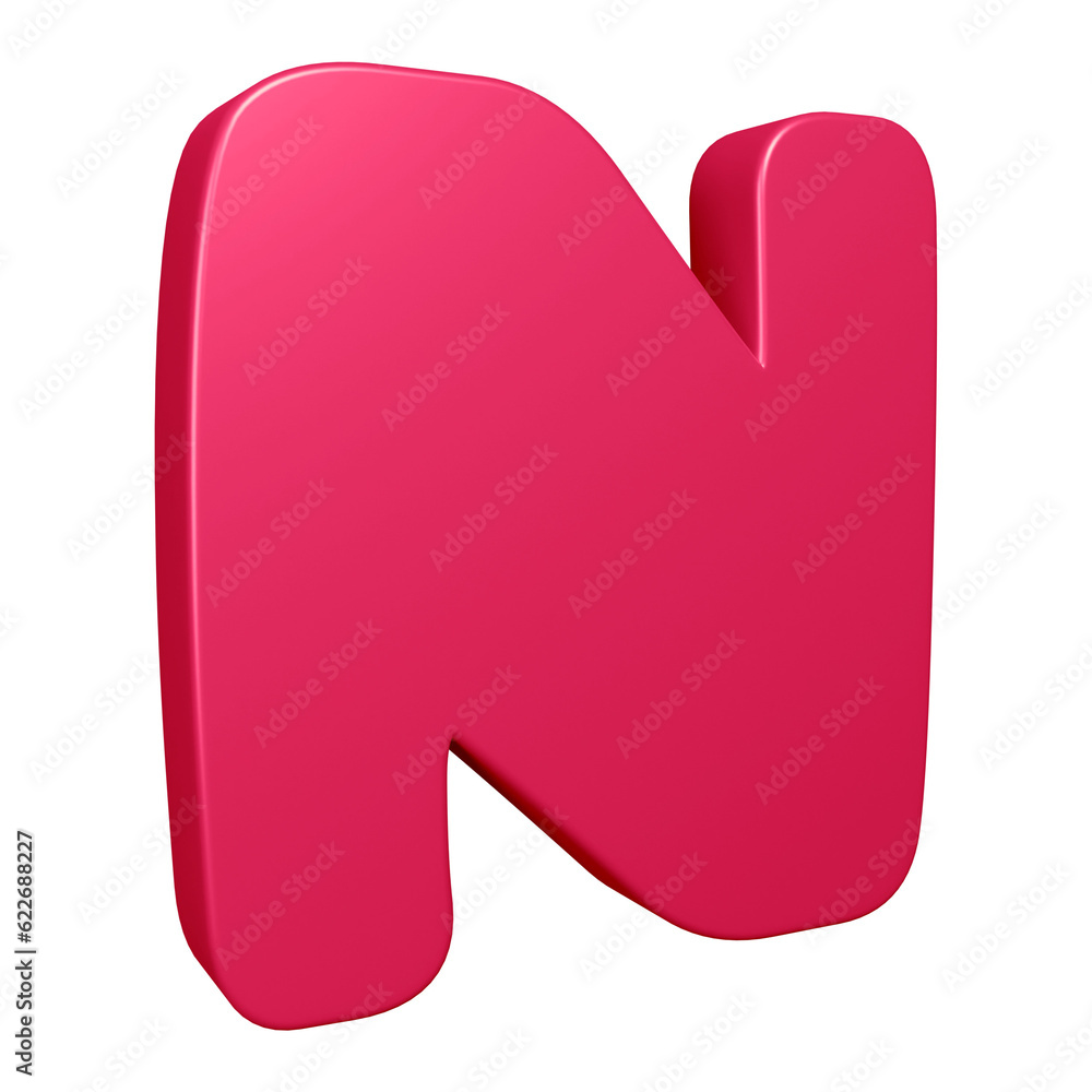 3D pink alphabet letter n for education and text concept 3D pink alphabet letter n for education and text concept