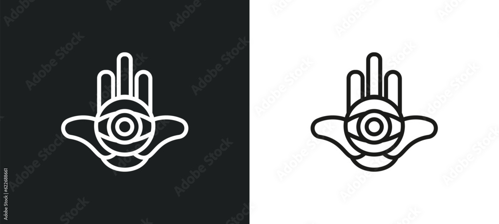 Fototapeta premium hamsa outline icon in white and black colors. hamsa flat vector icon from religion collection for web, mobile apps and ui.