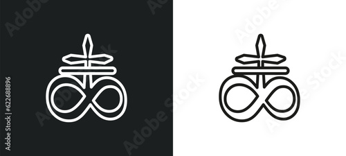 satanic church outline icon in white and black colors. satanic church flat vector icon from religion collection for web, mobile apps and ui.