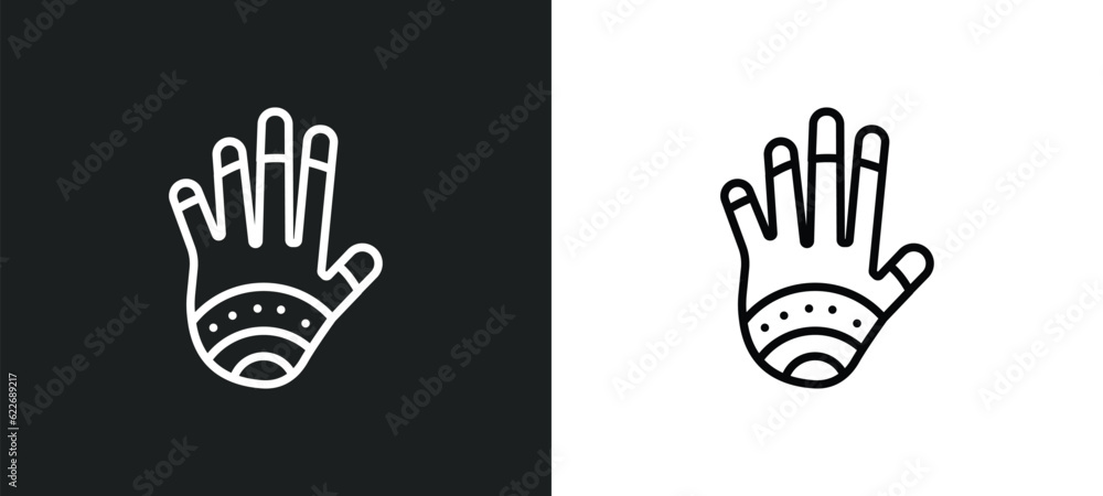 Fototapeta premium henna painted hand outline icon in white and black colors. henna painted hand flat vector icon from religion collection for web, mobile apps and ui.