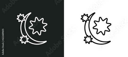 crescent moon and star outline icon in white and black colors. crescent moon and star flat vector icon from religion collection for web, mobile apps ui.