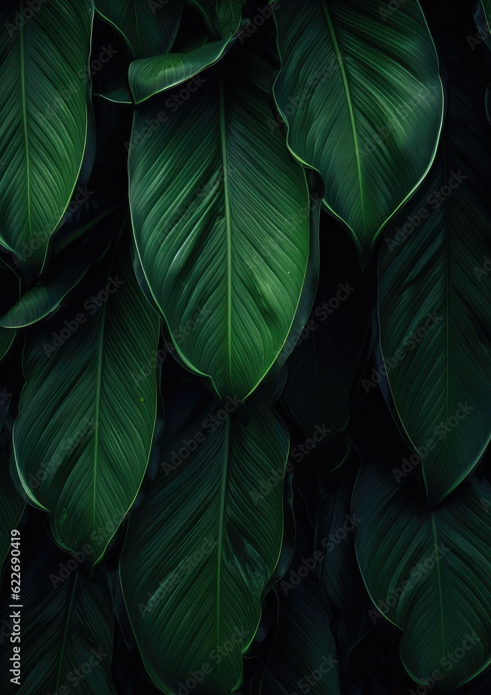 Obraz premium Abstract green leaf texture, nature background, tropical. Generative Ai.