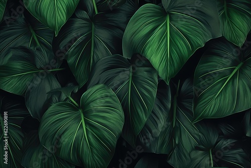 Abstract green leaf texture  nature background  tropical. Generative Ai.