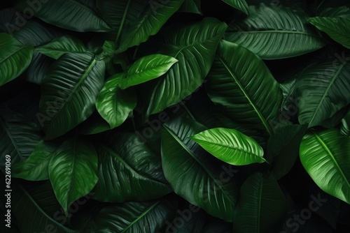 Abstract green leaf texture, nature background, tropical. Generative Ai.