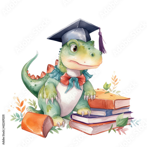 Dinosaur Graduation Prehistoric Achievers Watercolor Sublimation Embarking on Scholarly University Triumphs © Manon