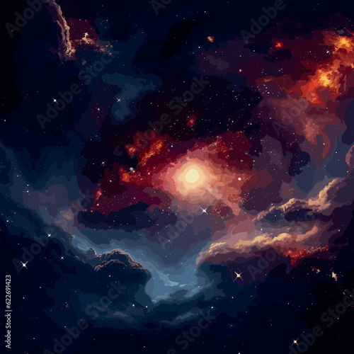 Vector space illustration. Nebula and galaxies in space. Colorful space background with stars.