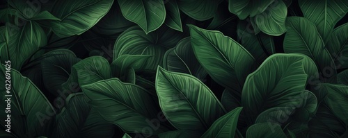 Abstract green leaf texture, nature background, tropical panorama. Generative Ai.