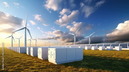 Modern energy battery storage system with wind turbines