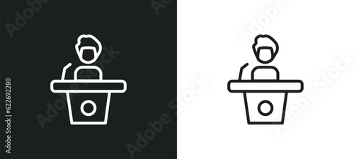 politician outline icon in white and black colors. politician flat vector icon from professions collection for web, mobile apps and ui.