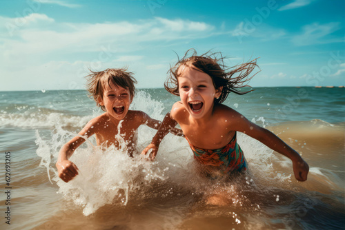 kids having fun playing in the sea © the_lightwriter