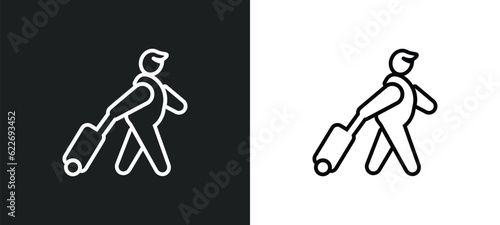 traveler outline icon in white and black colors. traveler flat vector icon from people skills collection for web, mobile apps and ui.