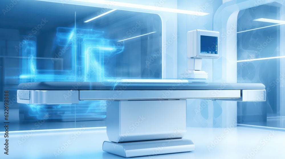 X Ray scanner machine medical diagnosis at hospital lab as wide banner with copy space area